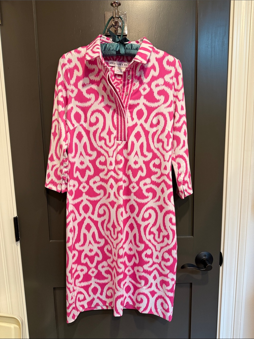 Gretchen Scott Designs Pink and White Printed Popover Dress